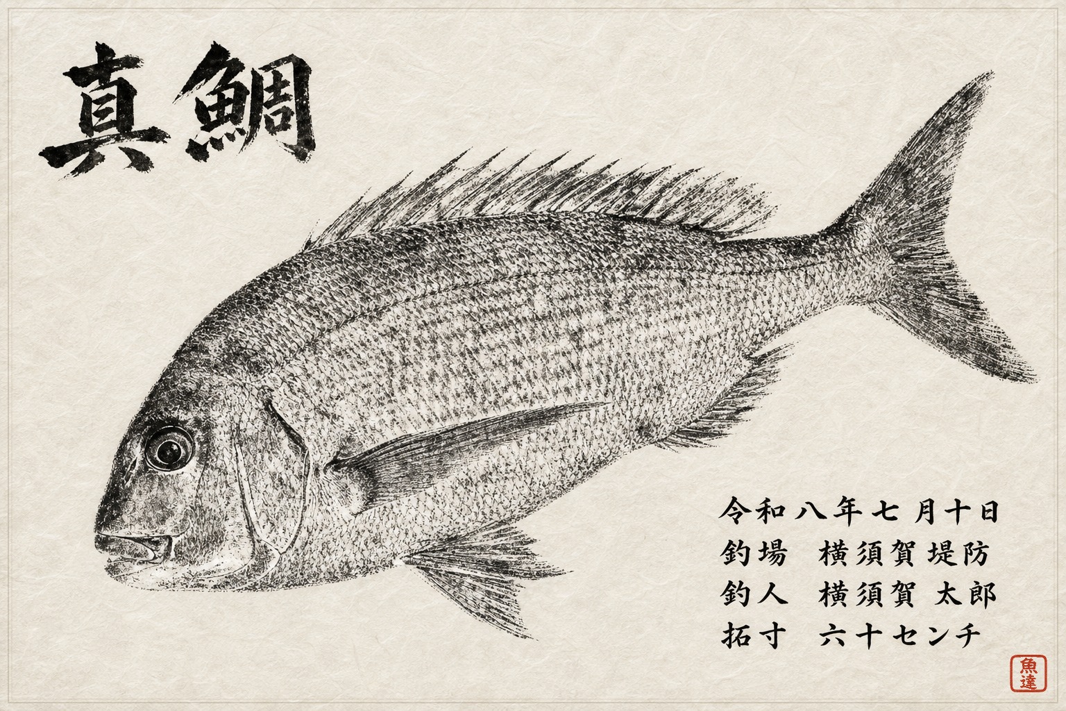 墨拓スタイルの魚拓サンプル