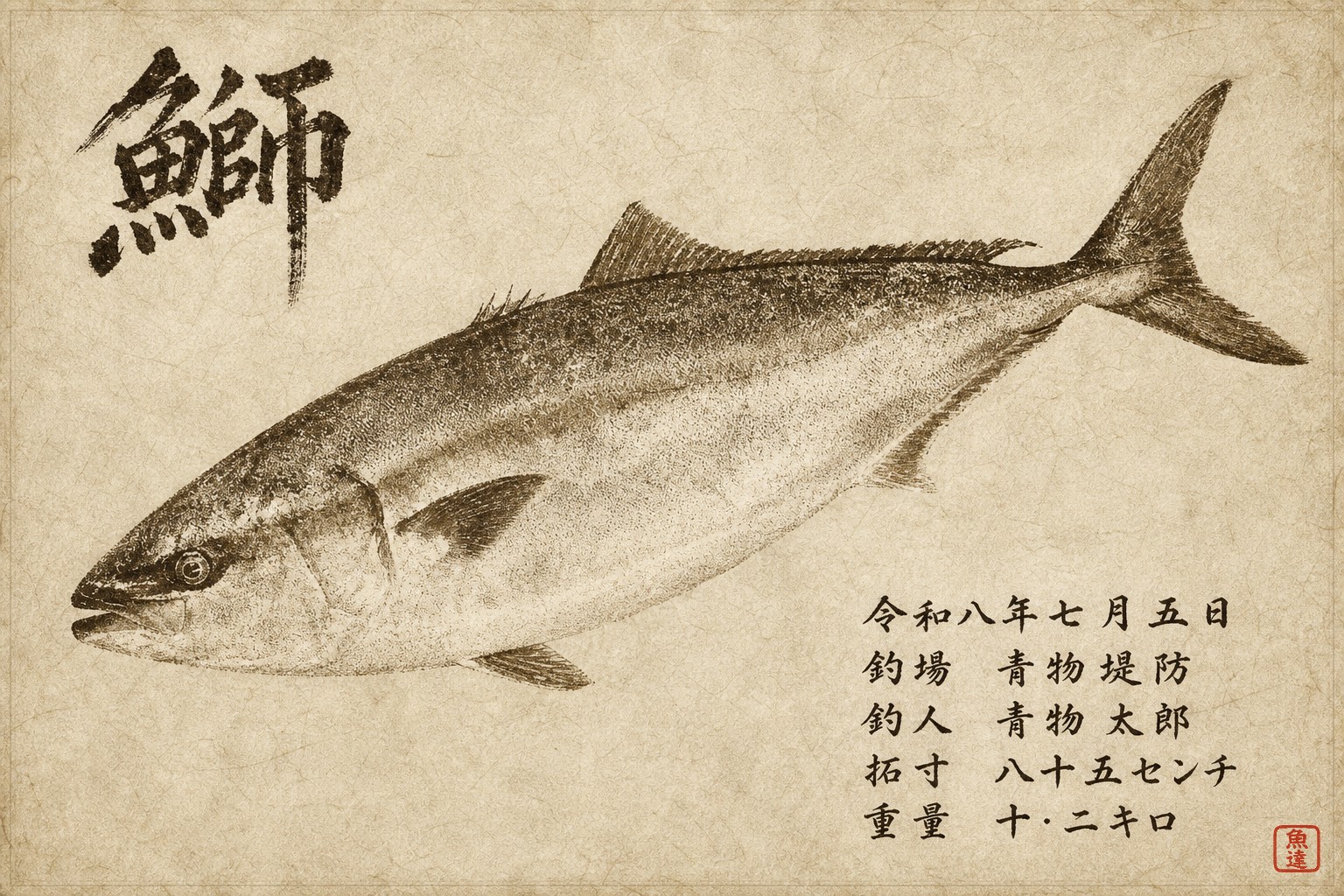 和紙スタイルの魚拓サンプル
